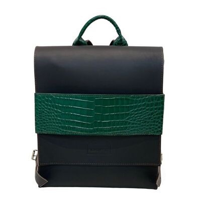 Backpack “Bilberry” – dark brown/green reptile details