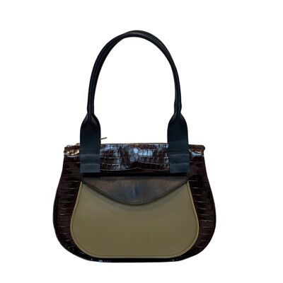 Shoulder bag “Turmeric” – dark brown/brown reptile/chaki