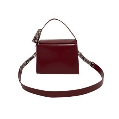 Handbag “Melissa” – burgundy/snake print details