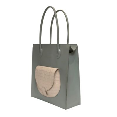 Handbag ”Almond” large – mint/nude reptile details