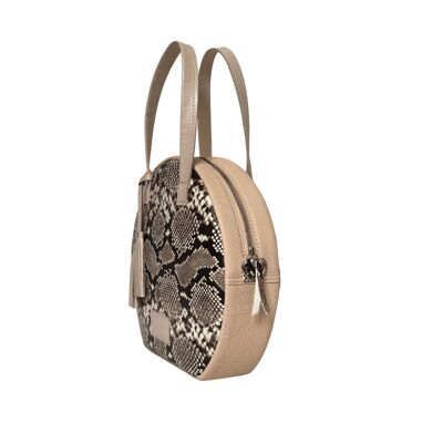Handbag “Bergamot” – creamy/brown snake details