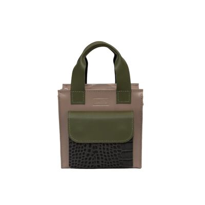Handbag “Cumin” mini – dusty rose/green/grey reptile