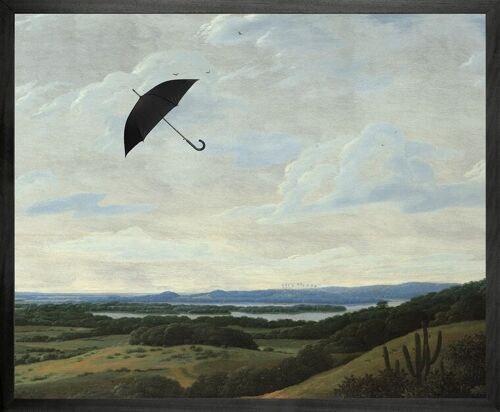 Umbrella in the wind Framed Printed Canvas -Small