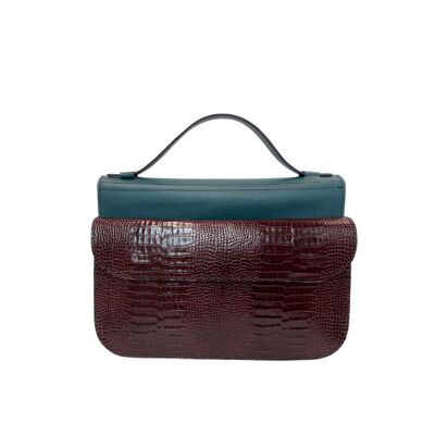 Handbag “Heath” large – ocean green/cherry reptile