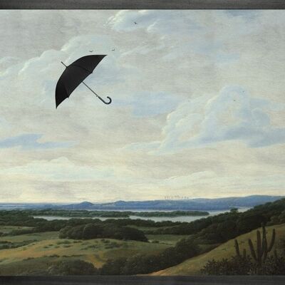 Umbrella in the wind Framed Printed Canvas -Mini