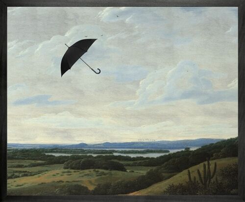 Umbrella in the wind Framed Printed Canvas -Large