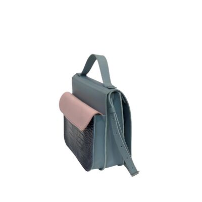 Handbag “Heath” – blue/pink/black reptile