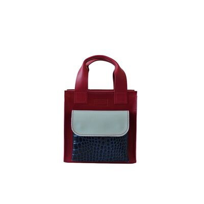 Handbag “Cumin” mini – cherry/sky blue/dark blue reptile