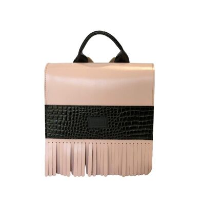 Backpack “Verbena” small – pink/black reptile details