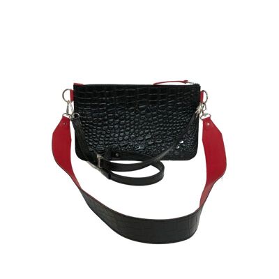 Bag “Marigold” medium – black reptile imitation/red details