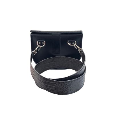Mini bag “Notrele” – dark blue/grey reptile belt
