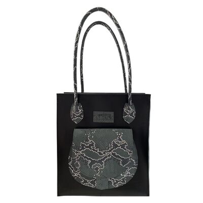 Handbag ”Almond” medium – black/grey snake print