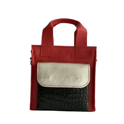 Handbag “Cumin” mini – red/silver/black reptile