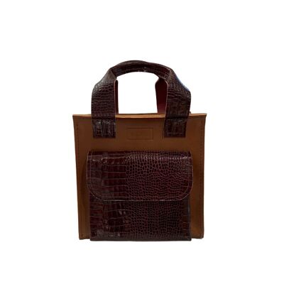 Handbag “Cumin” mini – brown/dark cherry reptile