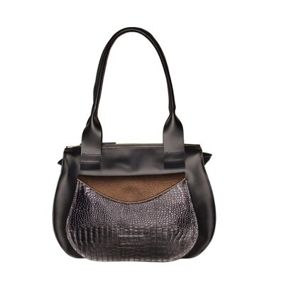 Shoulder bag “Turmeric” – black/bronze/black reptile
