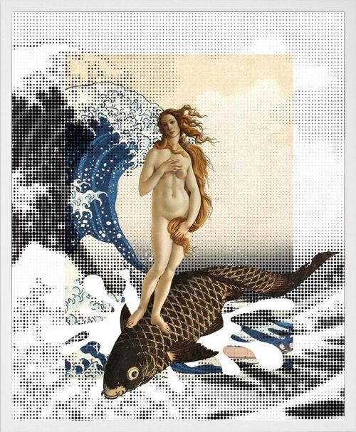 Venus Surfing Framed Printed Canvas -Mini