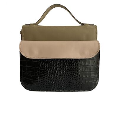 Handbag “Heath” – brown/pink/black reptile