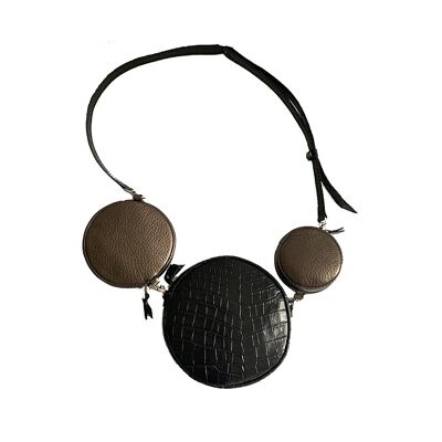 Mini cross-over bags “Mini Muscat Trio” – black reptile/bronze