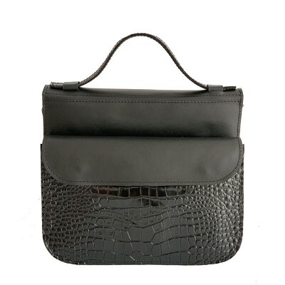 Handbag “Heath” – black/reptile detail