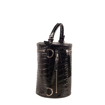 Cylinder handbag “Coriander” mini – black reptile