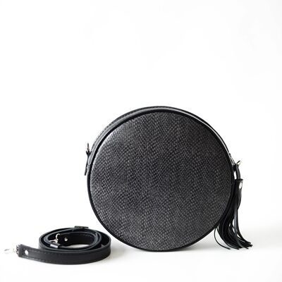 Cross body bag “Muscat”- black/grey snake leather print imitation