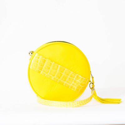 Cross body bag “Muscat” – bright yellow/reptile print