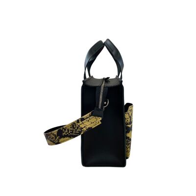 Handbag ”Cumin” medium – black/yellow snake print