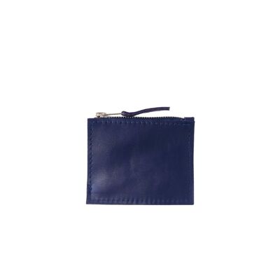 Card/coin case “Thyme” – blue texturized leather