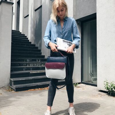 Handbag “Heath” – dark blue/burgundy/light grey