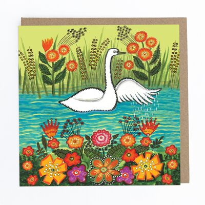 White Swan & Flowers greeting card