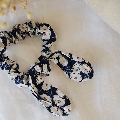 Kinder-Scrunchie Constance Marineblau mit weißen Blumen