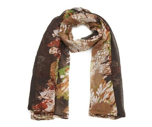 Foulard marron à fleurs vertes