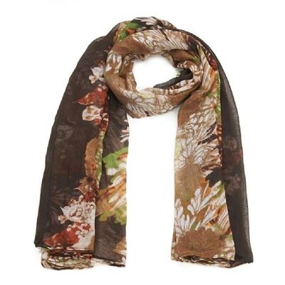 Brown scarf with green flowers