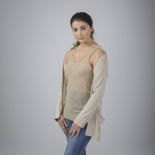 Canotta tank top con spalline allacciate - BEIGE