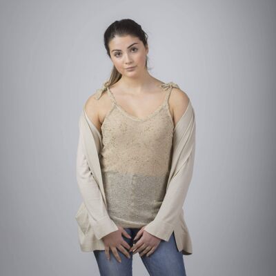 Cardigan con tasche in seta e cashmere - beige