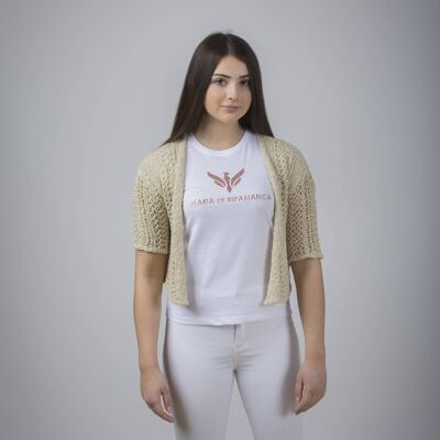 Cardigan crop traforato in maglia - oro