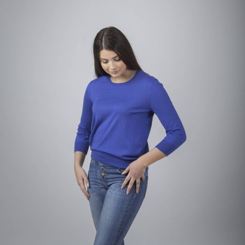 MAGLIA BASIC IN SETA E CASHMERE - BLU DI PERSIA