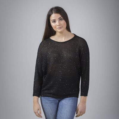 MAGLIA CON SCOLLO LARGO ET MICROPAILLETTES - SABBIA