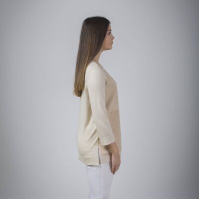 MAGLIA EN CASHMERE CON INSERTO EN PELLE - beige