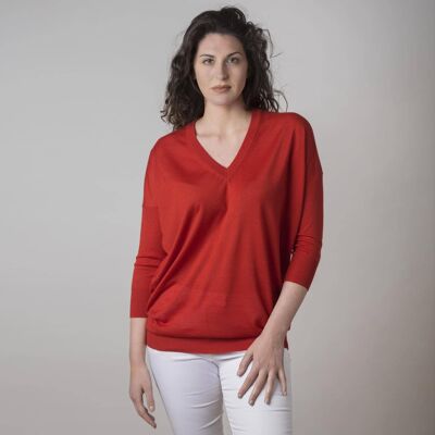 MAGLIA EN CASHMERE E SETA ROSSA SCOLLO A V