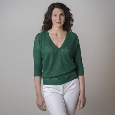 MAGLIA IN CASHMERE E SETA TRAFORATA SMERALDO - smaragdgrün