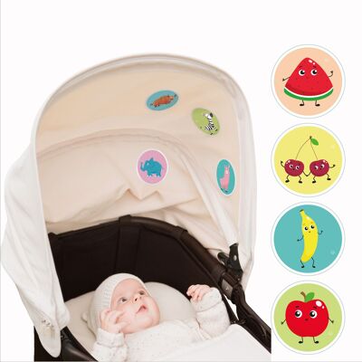 Leckere Freunde - Baby Aufkleber aus hochwertiger Acetatseide. Für Kinderwagen, Autositz und Babybett
