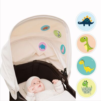 Dino Babies - Adesivi per bambini realizzati in seta acetato di alta qualità. Per carrozzine, seggiolini auto e lettini