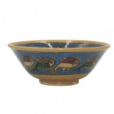 Blue Bowl with Fish Drawings Diam. 25 cm