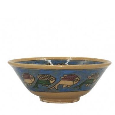 Blue Bowl with Fish Drawings Diam. 25 cm