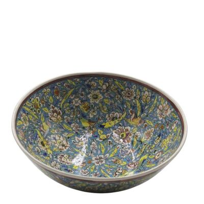 Blue Kaolin Bowl with Floral Designs Diam. 36 cm