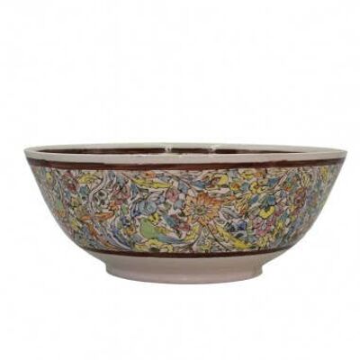 Beige Kaolin Bowl with Floral Designs Diam. 36 cm