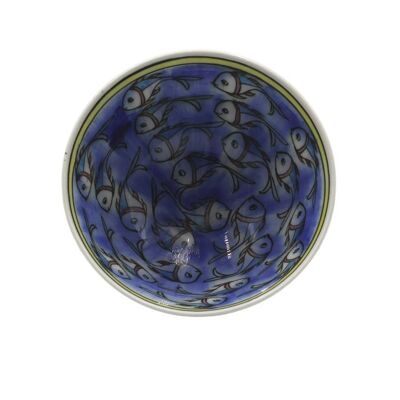 Blue Kaolin Bowl with Fish Drawings Diam. 25 cm