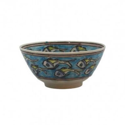 Blue Kaolin Bowl with Fish Drawings Diam. 18 cm