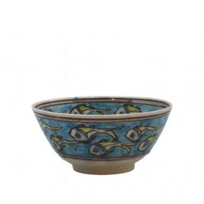 Blue Kaolin Bowl with Fish Drawings Diam. 18 cm